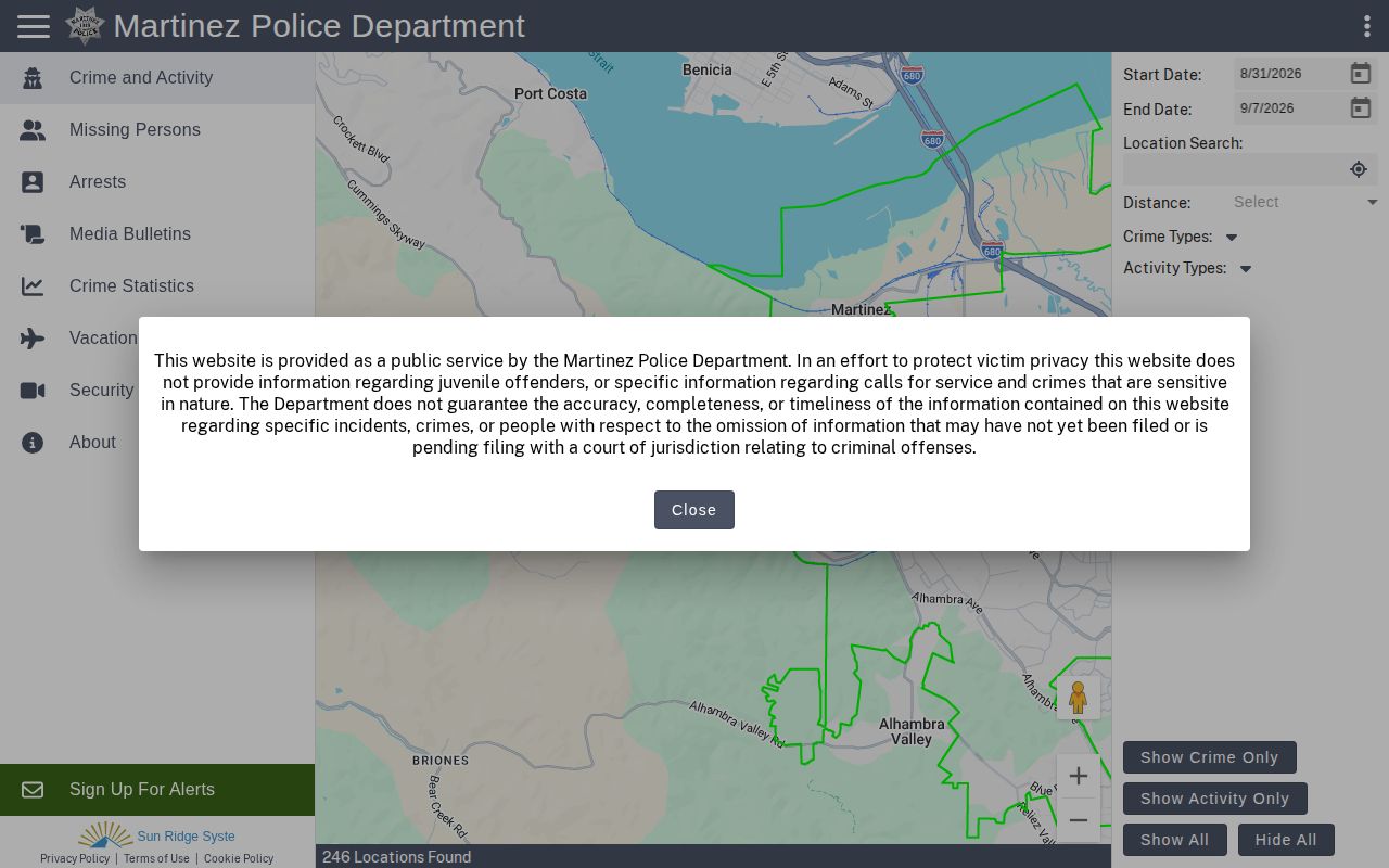 Martinez Citizen RIMS incident log related to Contra Costa arrest research